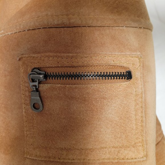 Bubble Bomber Jacket Genuine Suede Tan Size XS - Picture 16 of 16